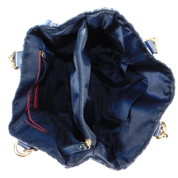 Tommy Hilfiger Blue Monogram Shoulder Bag – Gold Chain Straps - Picture 5 of 12